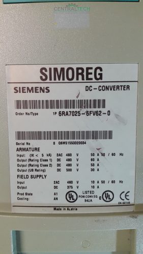 Siemens Simoreg 6RA7025-6FV62 digitális egyenáramú hajtásvezérlő