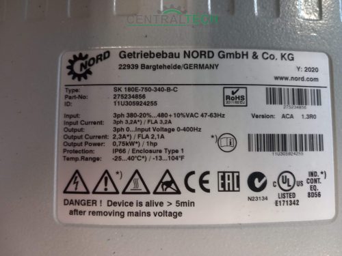 NORD SK 180E Frekvenciaváltó 0.75kW újszerű több darab raktárról