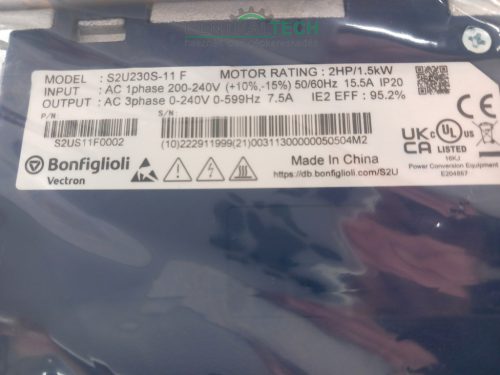 ÚJ! Frekvenciaváltó 1,5kw Bonfiglioli S2U230S-11F, 2 LE 