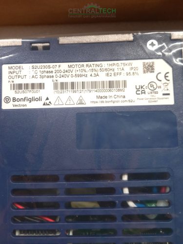 Új! Bonfiglioli S2U230S-07F, 1 LE/0,75 kW frekvenciaváltó