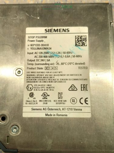 Siemens 6EP1333-3BA10 SITOP PSU200M tápegység 120/230-500VAC 24VDC/5A