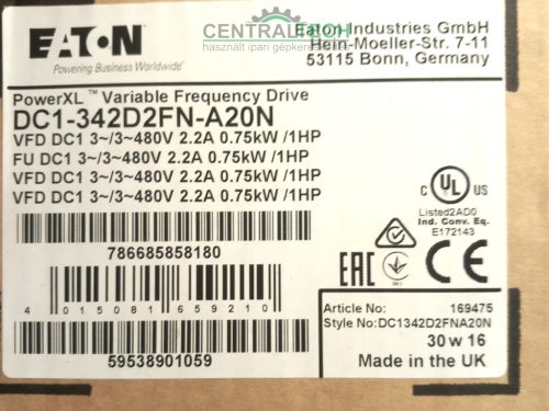 ÚJ! Eaton DC1 Power XL Frekvenciaváltó 0,75 kW EMC IP20 3PH - DC1-342D2FN-A20N - 380 (-10%) 480 (+10%) V 