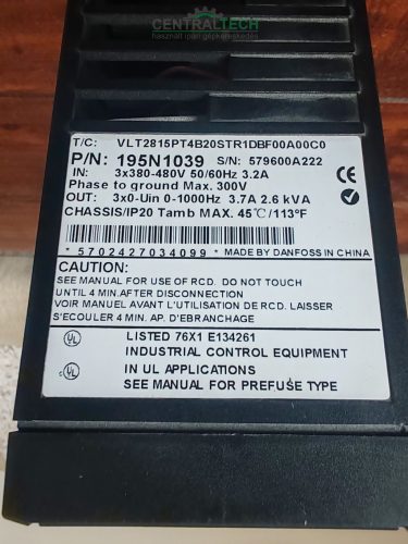 Danfoss VLT 2815 frekvenciaváltó 1.5kW / 2.0HP - Kiváló állapotban