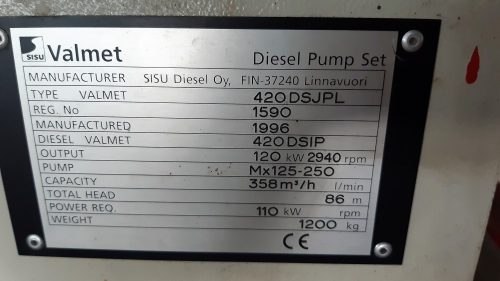 Dízel tüzivíz szivattyú, sprinkler SISU 420DSJPL 120Kw 358m3/h /ct1017