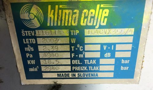 Centrifugál ventilátor 18,5kw 8700m3/h 4940Pa/ct1256