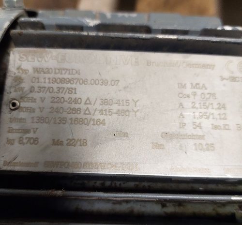Sew eurodrive hajtómű 0,37kw 135 ford hajtóműves motor /ct1309