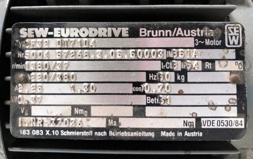 Sew csiga hajtómű 0,37kw 37 ford hajtóműves motor /ct1409