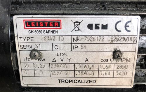 Leister hőálló centrifugál ventilátor 240m3/h  200 °C max 