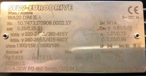 Sew-Eurodrive hajtóműves villanymotor, 0,25 kW, 159 rpm/ct1431