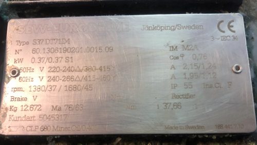 SEW Eurodrive 0,37kw 37 ford csigahajtómű, hajtóműves villanymotor/ct1432