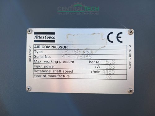 ATLAS COPCO ZR160VSD csavarkompresszor  + MD400 légszártító 