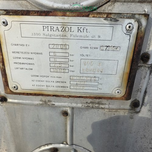 Pirazol szigetelt puffertartály 1600liter légtartály 6bar