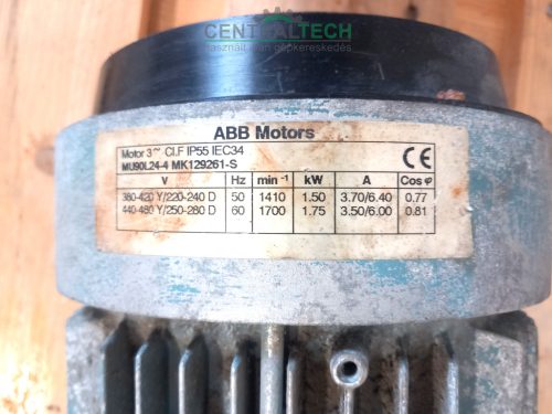 ABB 1,5 kW villanymotor, kimenő fordulat 60 r/min hajtóművel/ct2183