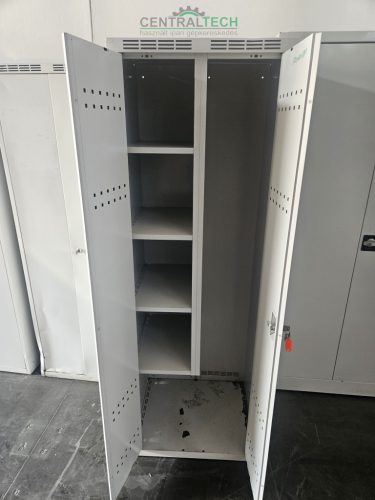 2 ajtós lemezszekrény, polcos akasztós fémszekrény 60x180cm öltözőszekrény