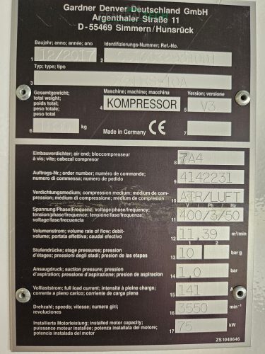 Olajmentes csavarkompresszor Compair D75HRS 10A 75kw 10 bar 11.4m3/perc frekvenciaváltóval