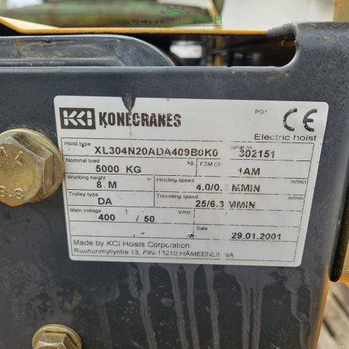 Overhead crane wire rope hoist Konecranes XL300 5000kg 8m