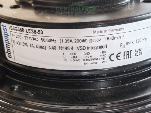 ÚJ !!!ipari EC axiál ventilátor 350mm átm 2900m3/h elszívó-befúvó ventilátor EBM PAPST S3G350-LE-38