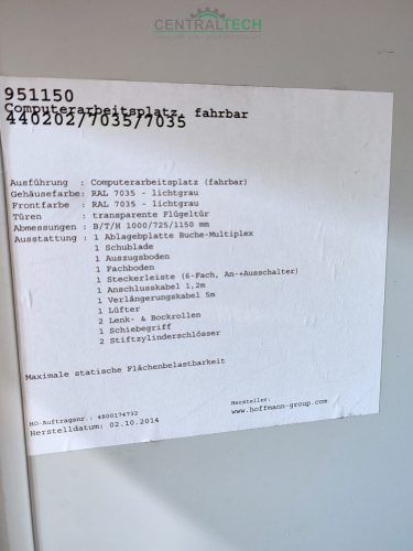 Garant GridLine Számítógépes munkaállomás gurítható IT, Ajtók nélkül!!!