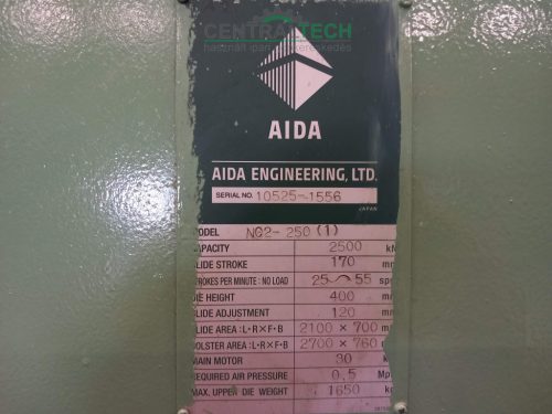 AIDA NC2-250(1) 250t eccentric press in excellent condition