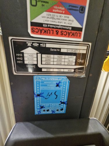 elektromos tolóoszlopos targoca 2,5 tonna thr, 7,3 m emmag Jungheinrich EVT 325 