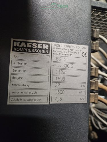 KAESER BS61 Csavarkompresszor 37kw 6,1m3/perc 7,5bar.levegő kompresszor 