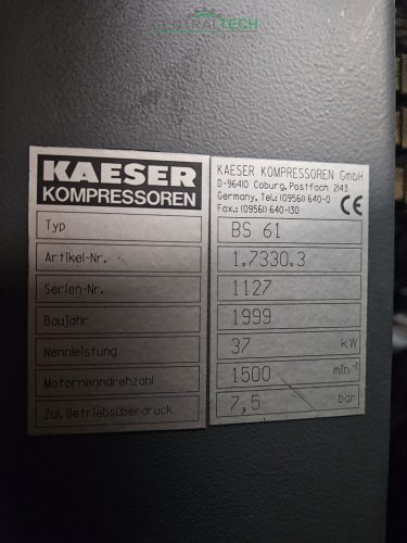 Komresszor 37kw 6,1m3/perc 7,5bar KAESER BS61 csavarkomresszor