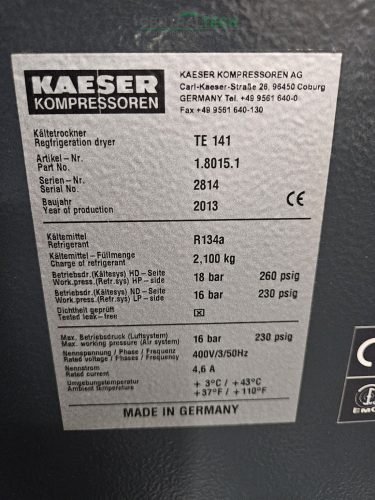 kompresszor hűtveszárító  KAESER TE141 14,31m3/p sűrített levegő szárító