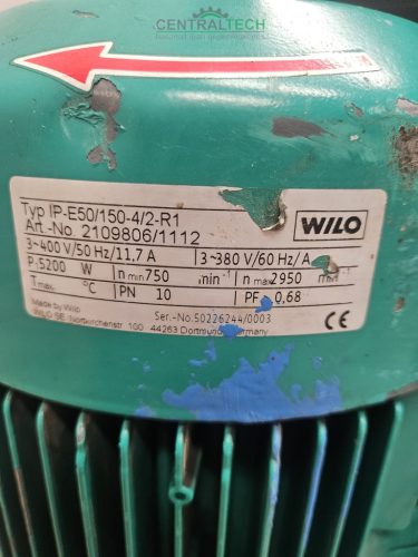 Kiváló állapotban eladó Ipari keringető szivattyú WILO IP-E50/150-4/2 fordulatszabályzós fűtési szivattyú
