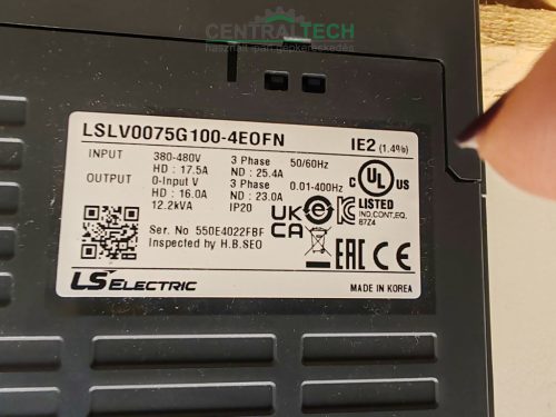 ÚJ!!! LSLV0075G100-4EOFN Frekvenciaváltó 3x400V HD:7,5kW/16A ND:11kW/23A V/f,Vektoros/ct2372