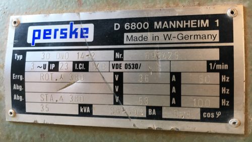 Perske frekvenciaváltó, hajtás átalakító 35 KVA 50/100hz /ct448