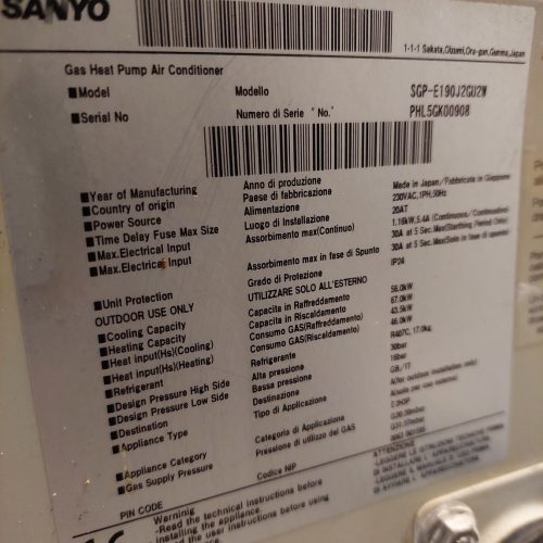 Gázüzemű, hőszivattyús klíma 56kw SANYO ECO G GHP VRF ipari klíma /ct692