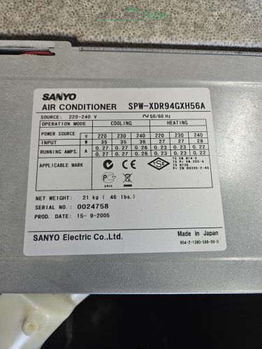 4utas klíma mennyezeti beltéri egys. 2,8kW 930m3/h Sanyo SPW-XDR94GXH56B /ct709a