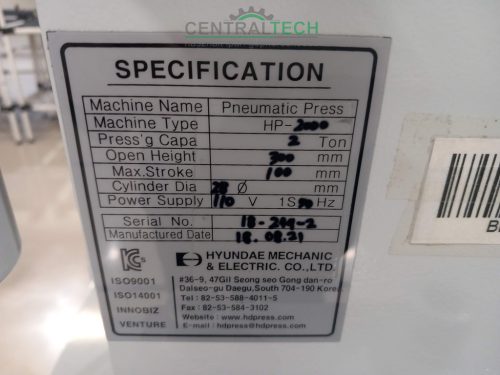 HYUNDAE HP-2000 2t pneumatikus prés présgép újszerű állapotban eladó